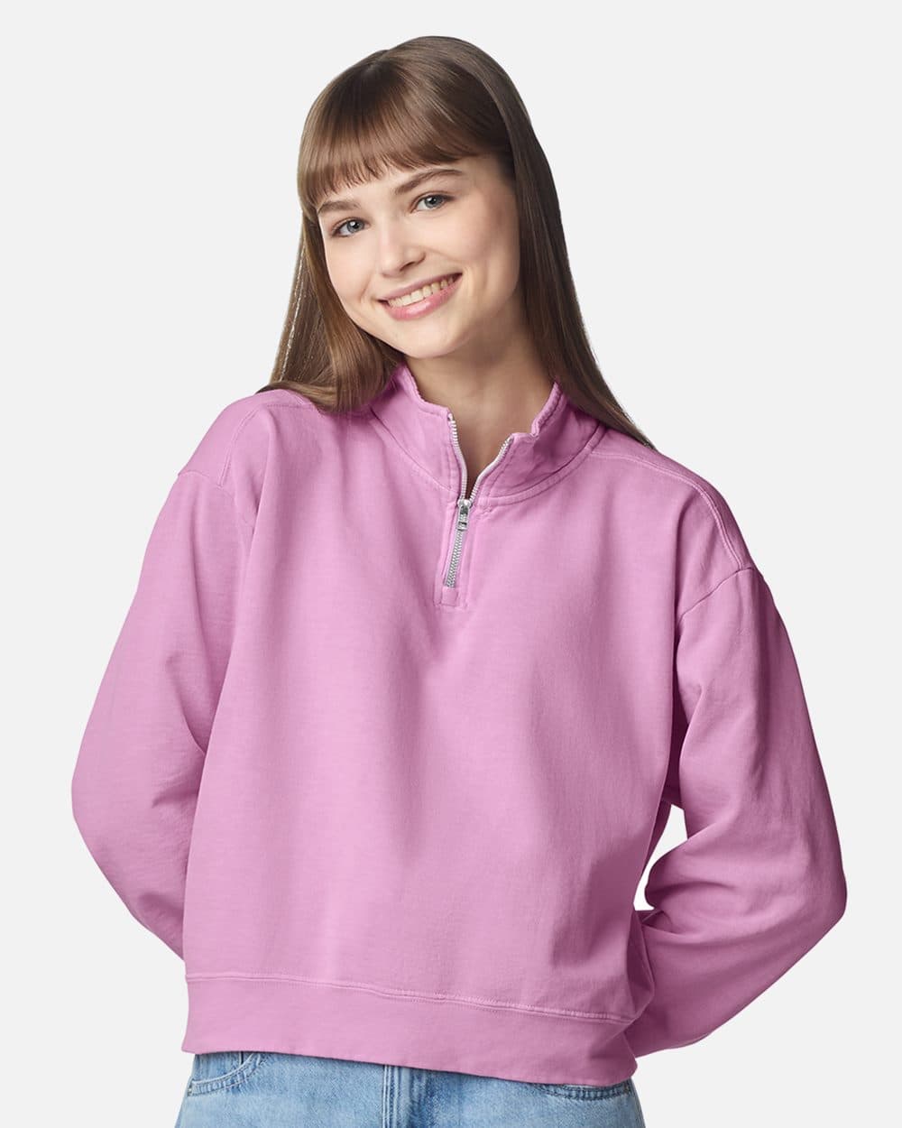 Women's Garment-Dyed Mid-Length Quarter-Zip Sweatshirt
