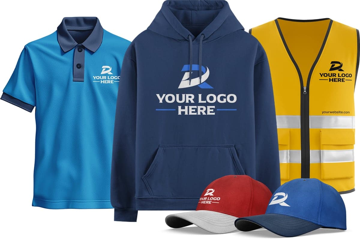 Branded apparel: polo, hoodie, safety vest and caps